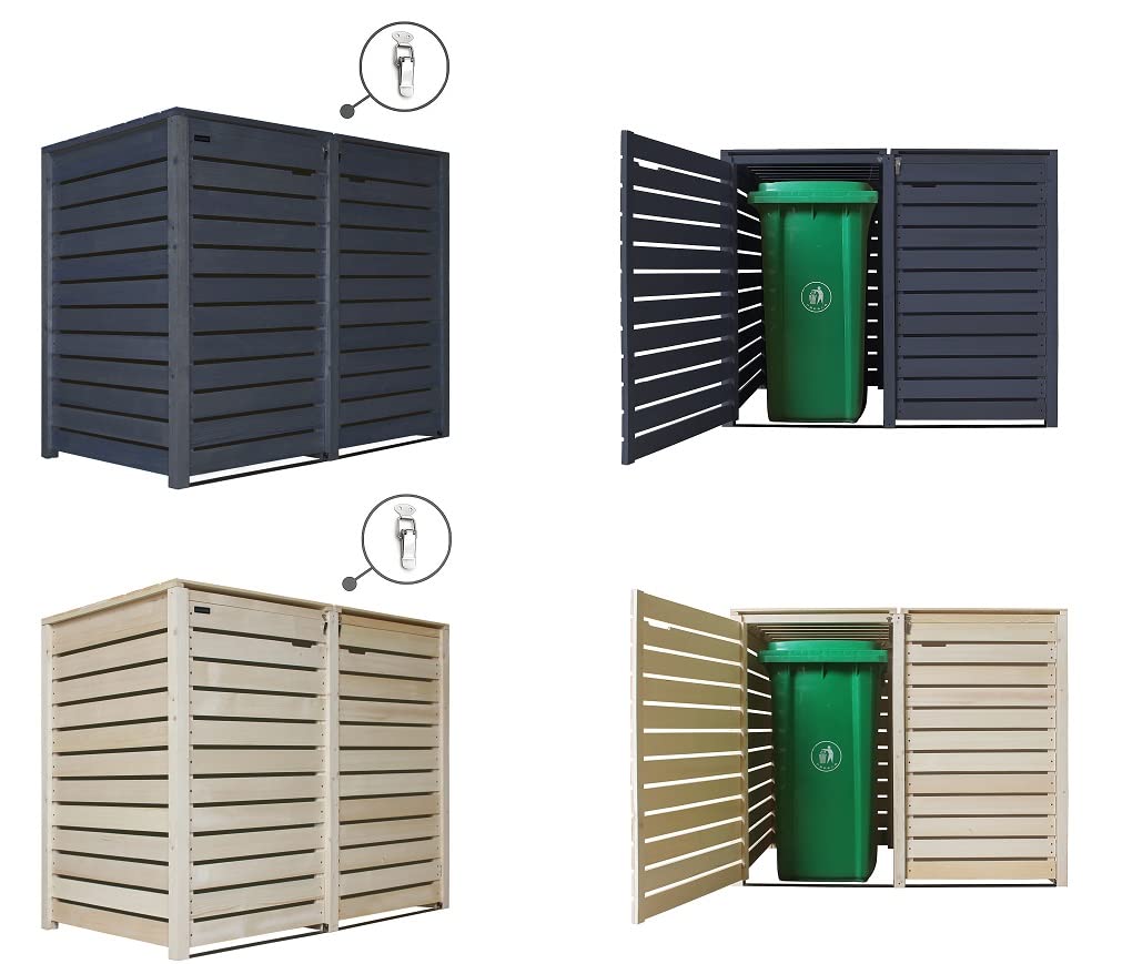 Mülltonnenbox 120 Liter FÜR KLEINE Tonnen Mülltonnenverkleidung imprägniert in anthrazit Mülltonnecontainer Mülltonnenabdeckung Holz mit Rückwand Mod. Hamburg24 (2 Tonnen)