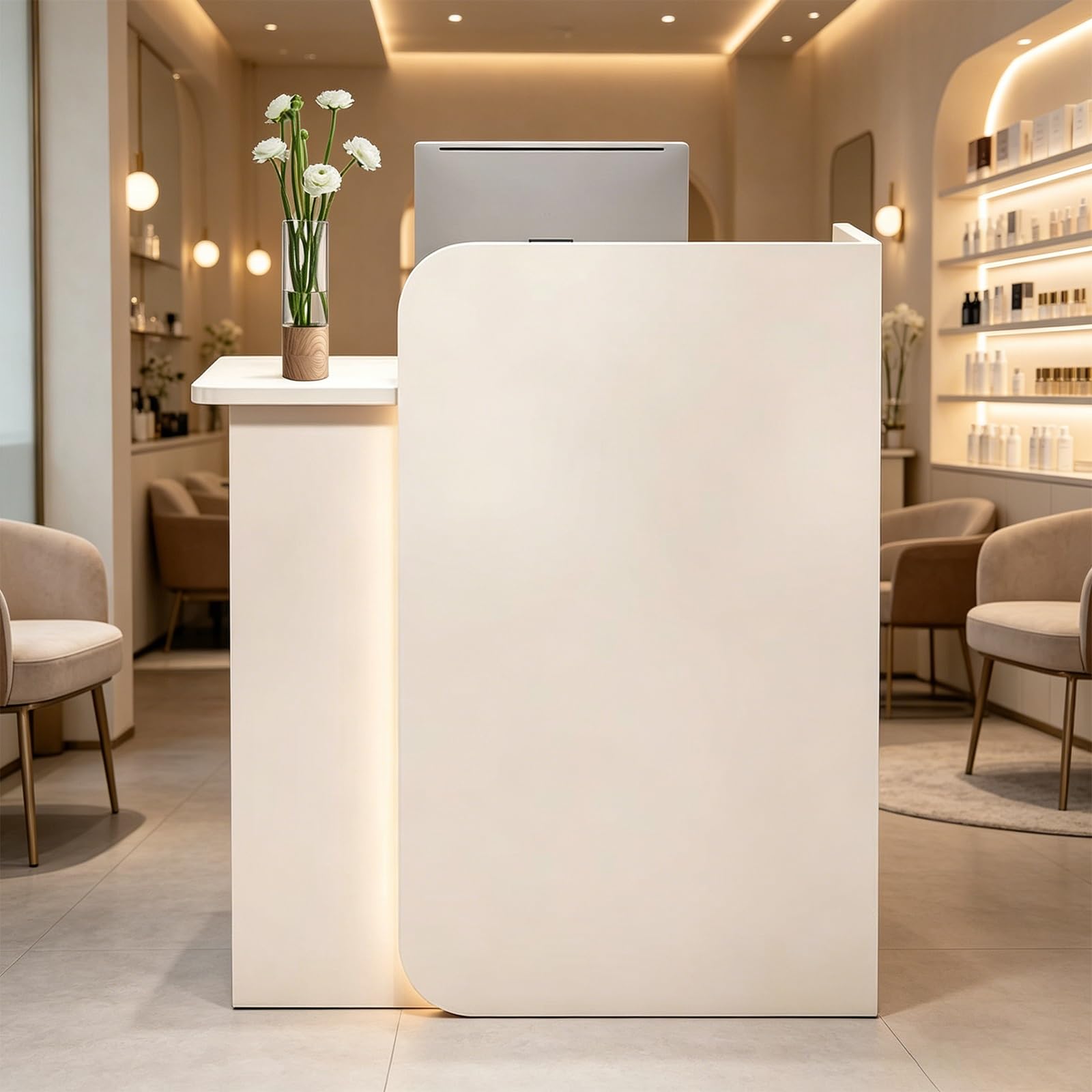 Empfangstheke Rezeptionstheke mit Abschließbarer Schublade,Front Rezeption, MDF,Bürotheke Rezeption Tisch für Kasse Lobby Schönheitssalon Büro Hotel(60X45X100CM)