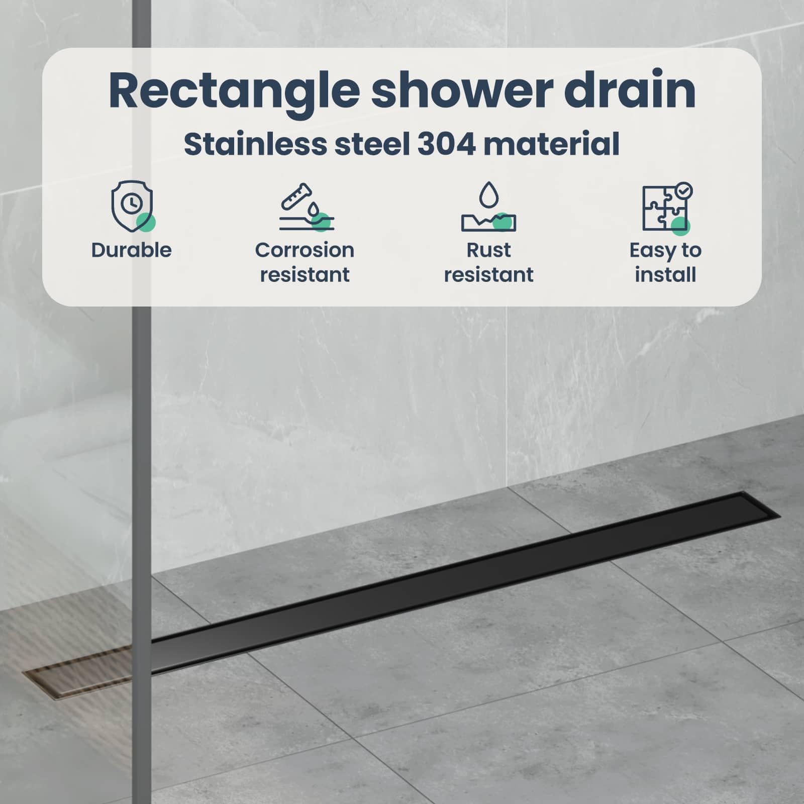 vidaXL Scarico Doccia 2-in-1 con sifone a 360° Nero 80 cm, Ristrutturazione Bagno, componente Doccia Moderno, Installazione Scarico Rettangolare per drenaggio e impianto Idraulico