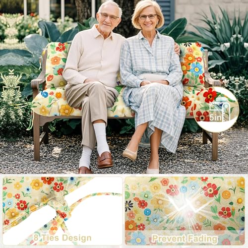 SXBFHGH Porch Swing Cushions 3 Seater Replacement Thicken 5" Waterproof & Fade Resistant Swing Cushions for Outdoor Furniture Bench Patio Swing Cushion with Backrest & Ties(Color Floral 70x40x5inch) by SXBFHGH - Image 2