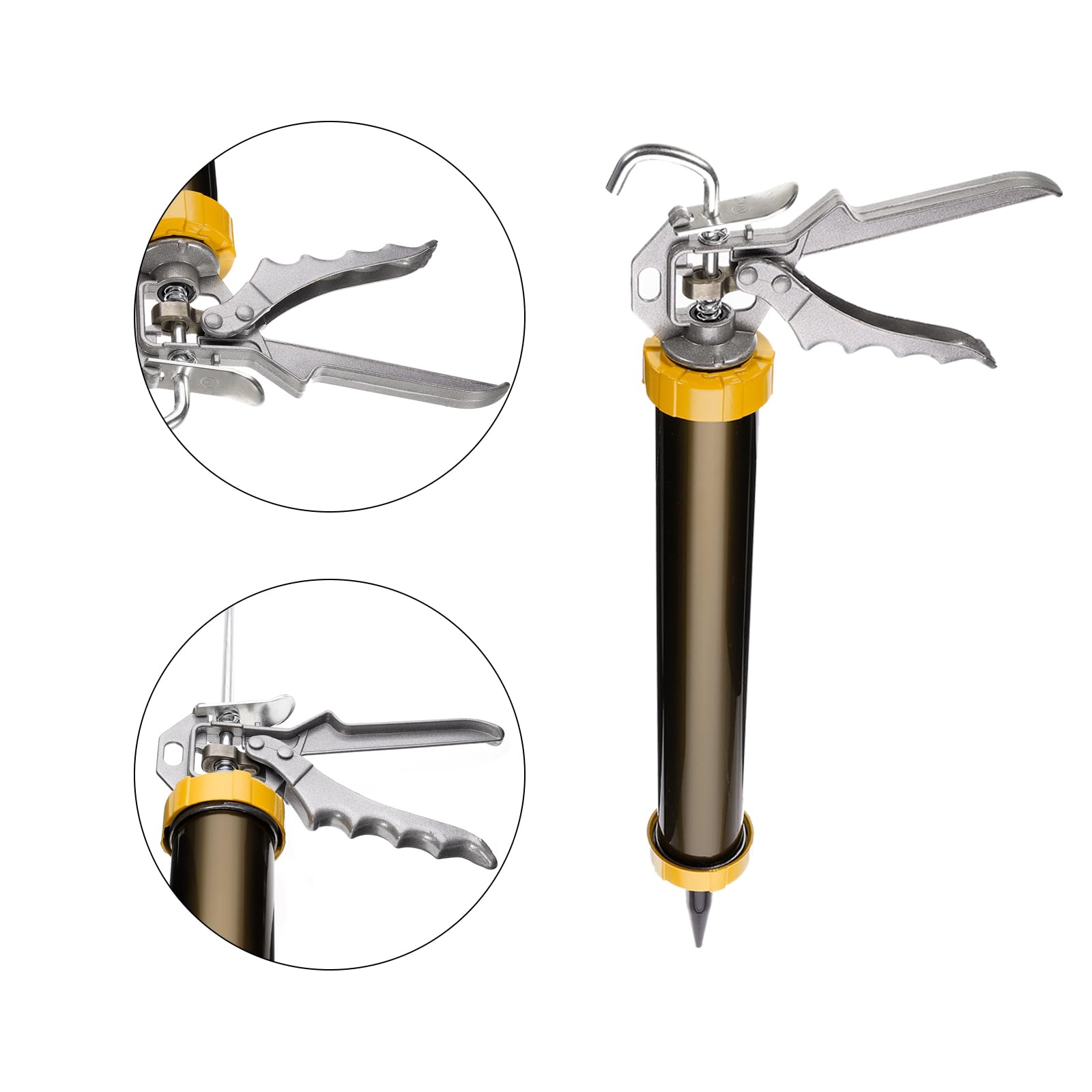 uxcell Pistolet à calfeutrer manuel à saucisses, cartouche de mastic en acier inoxydable, applicateur de tube de mastic 600 ml, rapport de poussée 12:1 avec embouts cônes, champagne