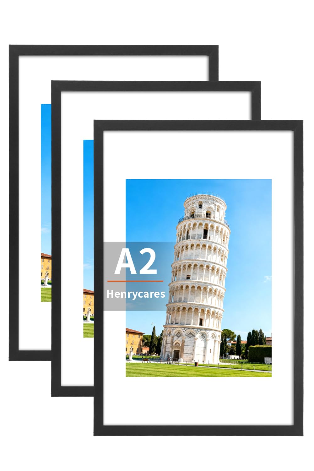 Henrycares 3er Set Bilderrahmen A2, Schwarz Rahmen DIN A2 für 42x59,4 cm, Picture Frame Fotorahmen groß für Fotos, Bilder, Poster