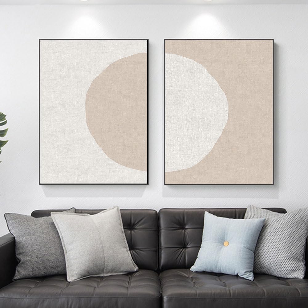 WUHBCZ Art Decor,Blush and Beige Linen Circles Canvas Painting Posters And Prints Pictures Wall Modern Abstract Kitchen Bedroom Office Home Decor-30 * 50cm*2PCS (No Frame)