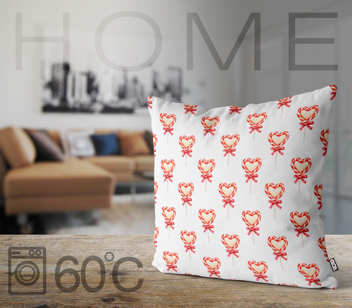 VOID Housse de coussin de Noël en forme de cœur pour canapé, canapé, salon, décoration imperméable et extérieure - Dimensions : 80 x 80 cm