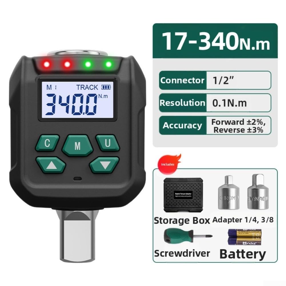 Adattatore per chiave dinamometrica digitale, attacco da 1/2 pollice precisione ±2%, 4 unità e 9 preset per utensili a cricchetto (17-340)