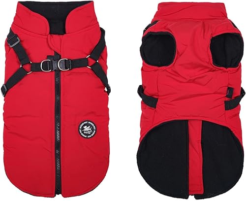 Norbi - Chaqueta de invierno para perros con arnés incorporado, abrigo impermeable y resistente al viento para clima frío para perros pequeños,