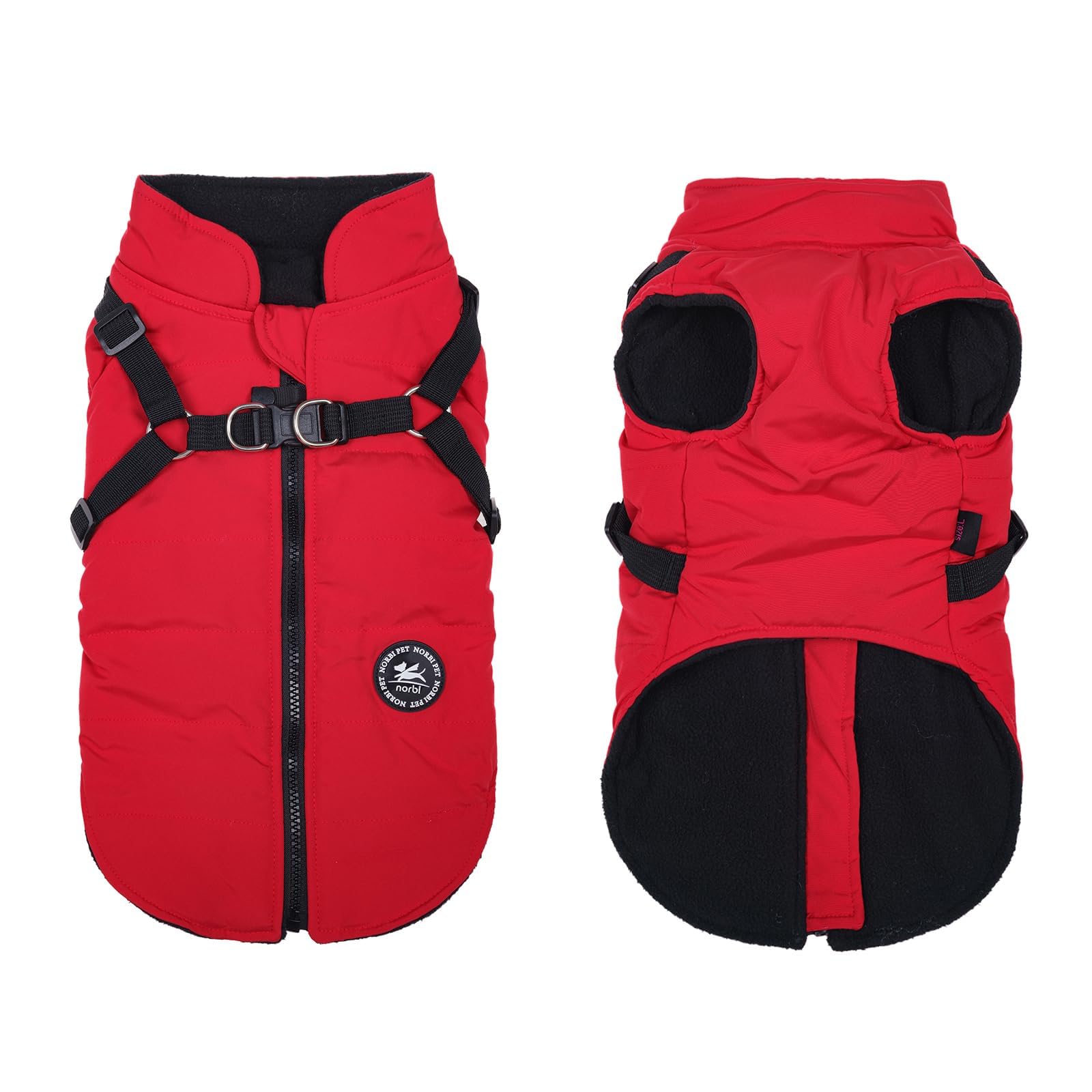 Norbi Dog Winter Jacket with Built-in Harness, Waterproof Windproof Cold Weather Coat for Small Medium Large Dogs, Warm Puffer Vest for Small Dogs