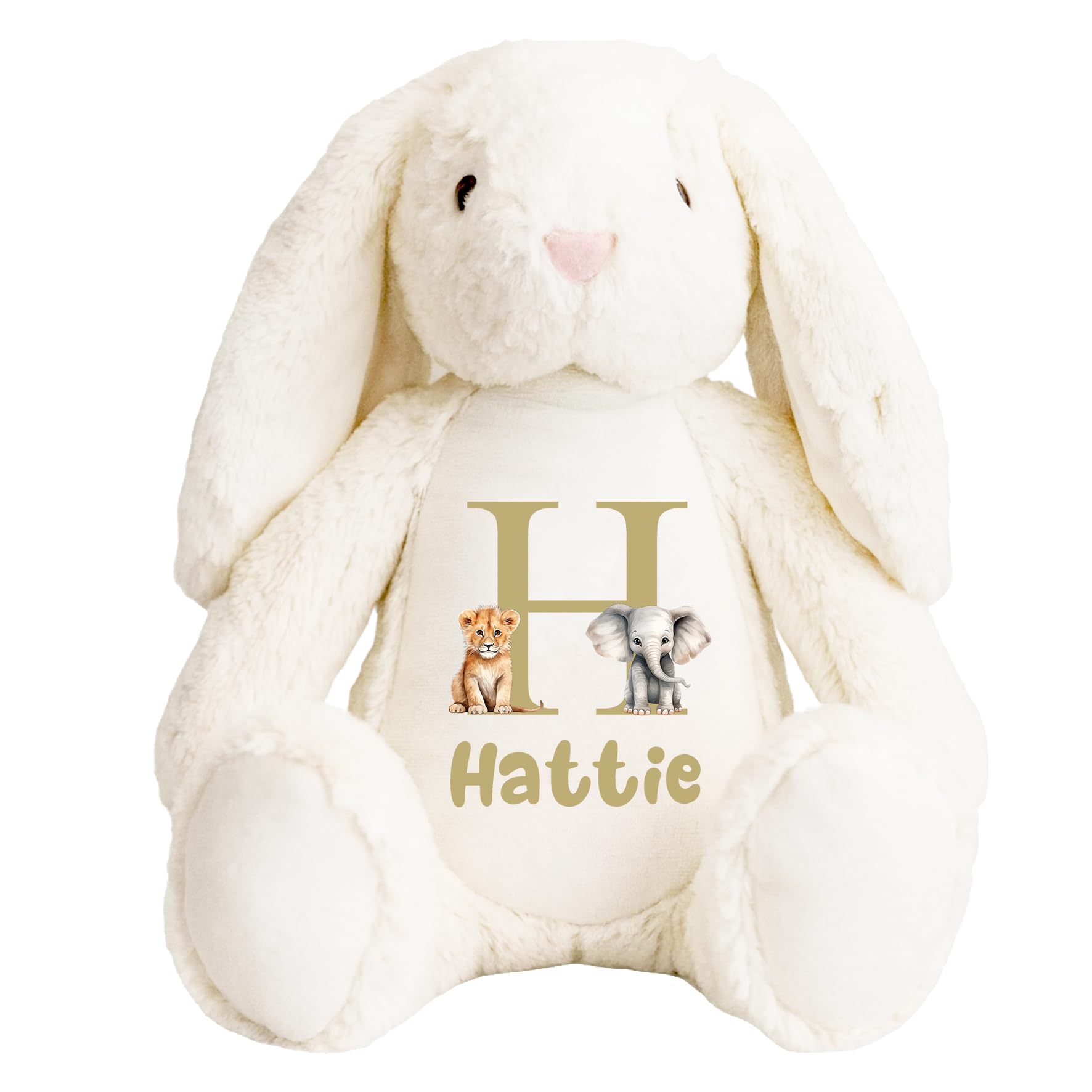 The Baby Box UK Personalised Teddy Bear Bunny Rabbit Lion Monkey Unicorn Name Newborn Gift (White Rabbit) โ image 1