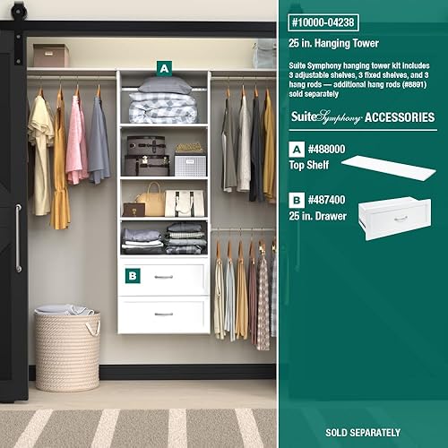 Miniatura 10 de ClosetMaid SuiteSymphony - Organizador colgante de torre con (3) barras de armario y (6) estantes, de 81 a 121 pulgadas de ancho x 71.6 pulgadas de