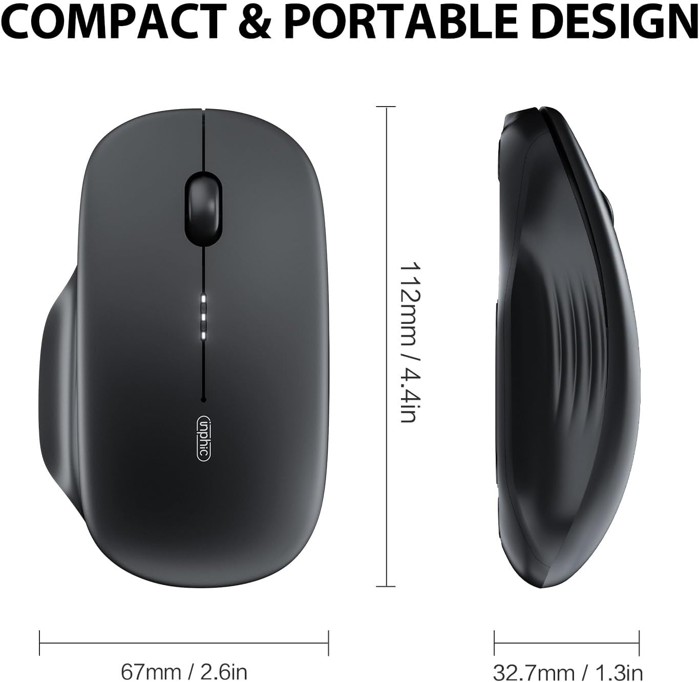Dimensions of INPHIC M1 II mouse: 112mm length, 67mm width, 32.7mm height