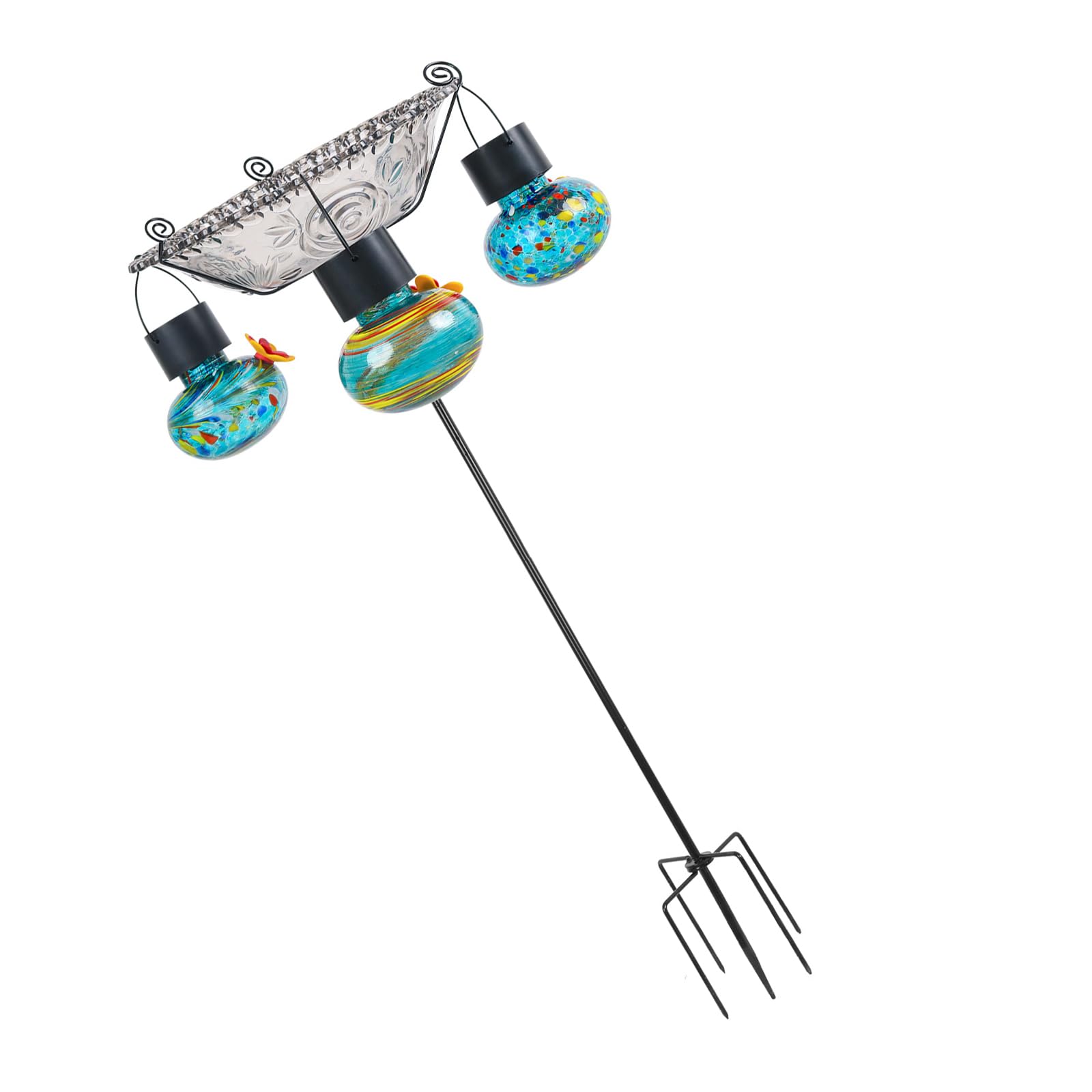 Solarbetriebener Kolibris-Futterspender mit Erdspieß, einfache Installation, Haltbarkeit für den Außenbereich, Garten, Kolibris, Futterstation für Balkon, Terrasse