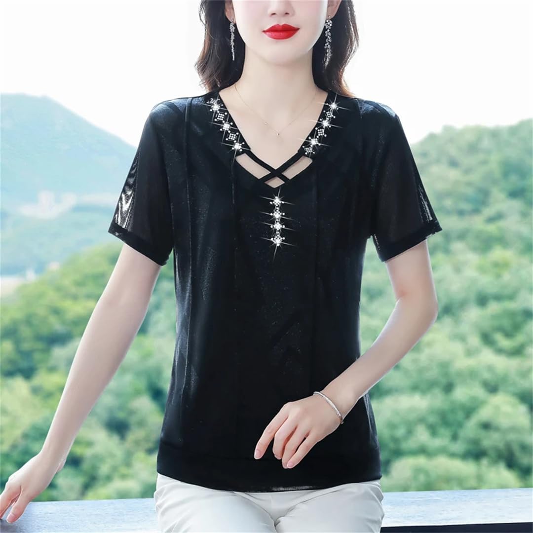 Camicia estiva da donna con scollo a V, in chiffon, con pannello allentato