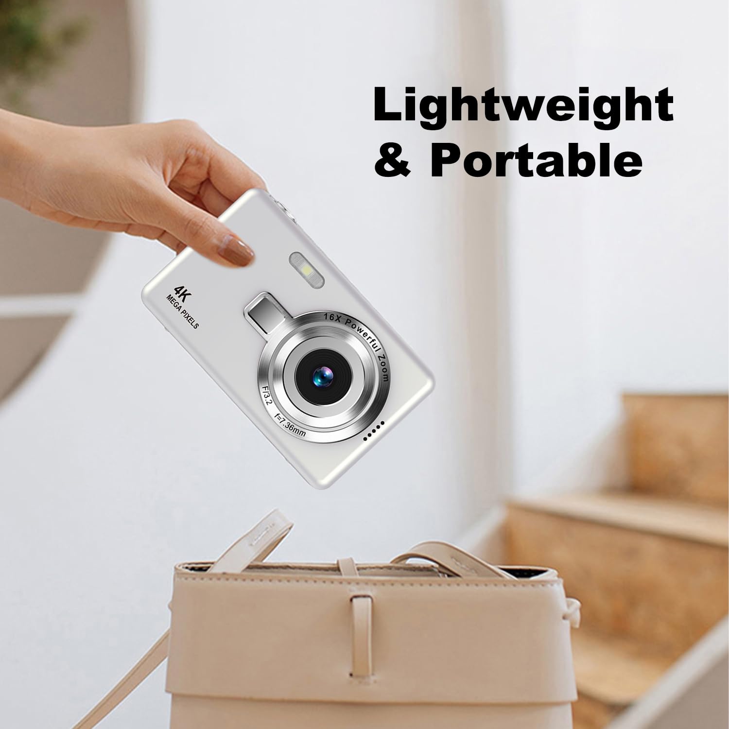 Digitalkamera, UHD 4K 50MP Kamera Fotoappara mit 32GB SD-Karte, 16X Digitalzoom, Wiederaufladbarer Akku, Tragbare Vlog Kamera für Kinder Teenager Student Anfänger