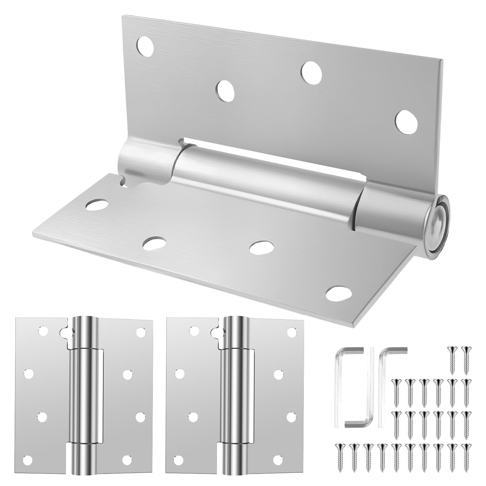 3Pcs Self Closing Door Hinge Heavy Duty Stainless Steel Door Hinges 4" Auto Closing Spring Hinge with Adjustable Tension for Garage Front Back Doors