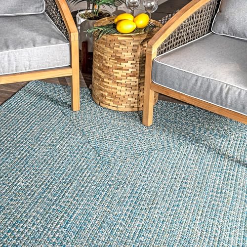Image of Handwoven Natural Rectangular Cotton Fibres, Braided Reversible Jute and Cotton Round Rug /Carpet for Bedroom Living /Dining Room (5x8 feet, grreen)