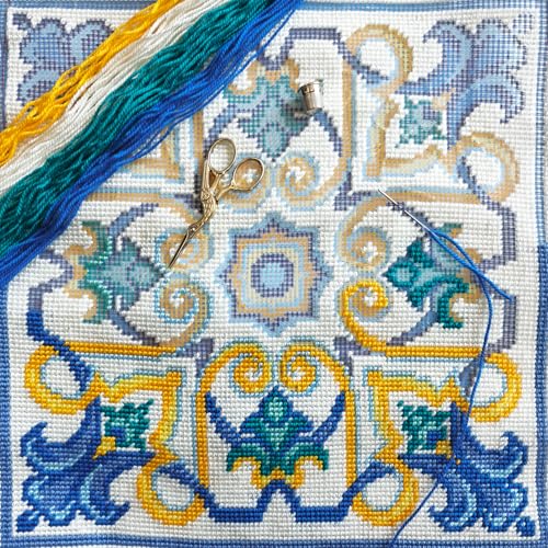 Image of Brvsk Ornamental Embroidery Kit for Adults and Beginners - Porto 16″ x 16″ with Clear, Precise Printed Design on Cotton Canvas; Includes 2 Needles, Yarn, and Easy-Read Chart