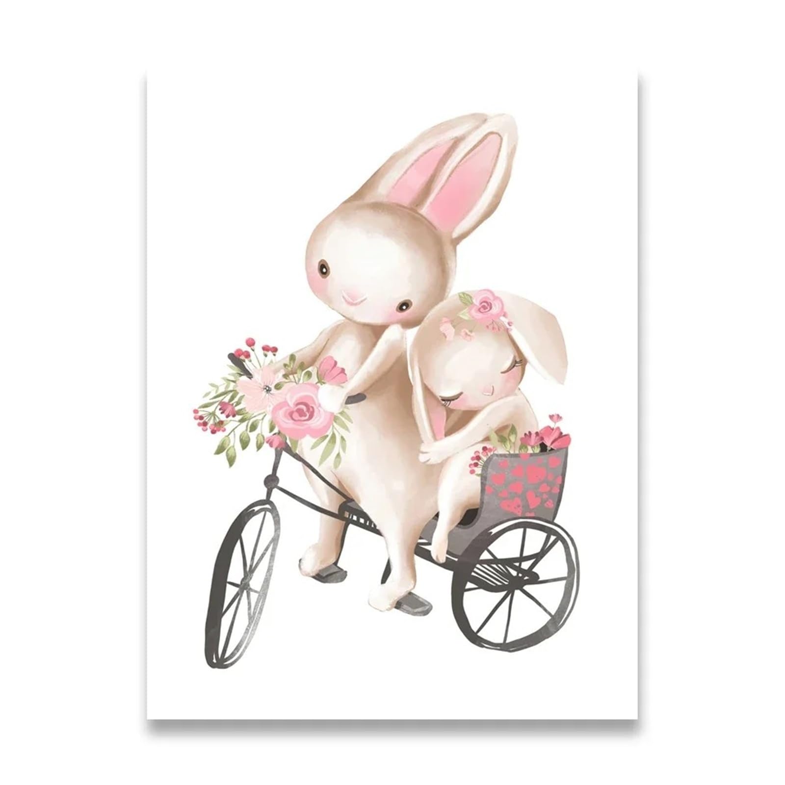 Xenite H Wall Art Canvas Prints Bunny Poster Paintings Animals Nursery Wall Art Print Canvas Painting Pink Flowers Cartoon Picture Baby Room Decor(,30X40cm)
