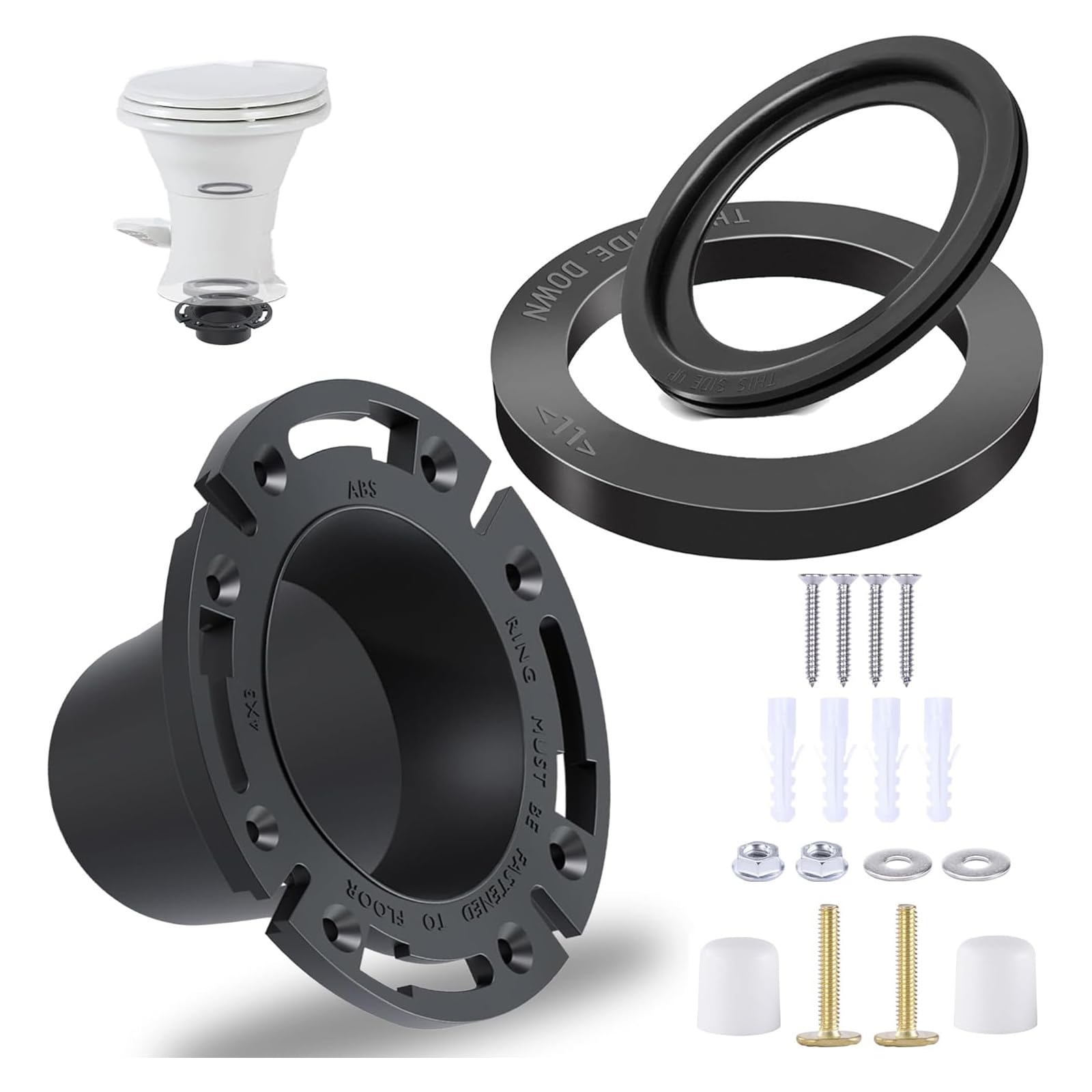 Xjdzineq Sturdy Vehicle Toilet Sealing Set ABS Flange and Rubber Gaskets Stops Leaks and Unwanted Smells Toilet Repair Parts
