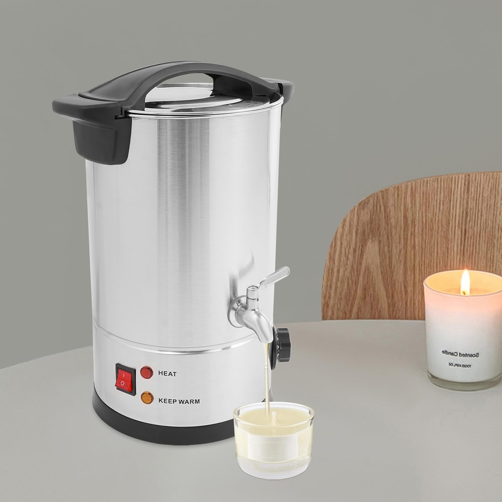 Mermajestic Elektryczny topiarka do wosku, 8 l, stal nierdzewna, 1800 W i regulowanym termostatem 30-110°C, do depilacji, produkcji świec, DIY, salonów kosmetycznych