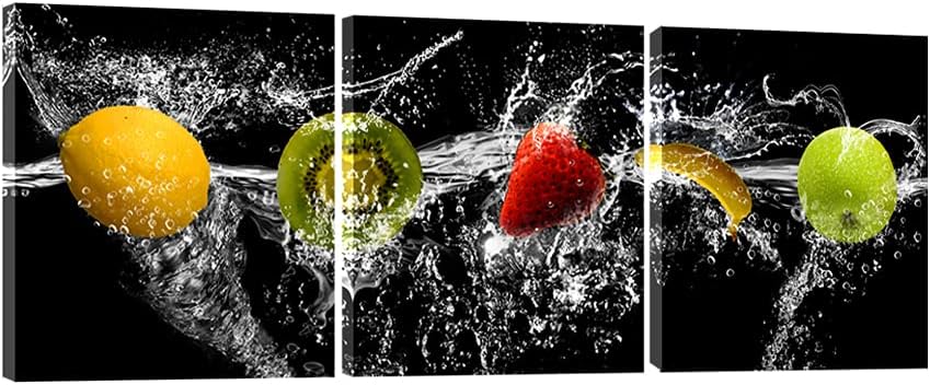 Pyradecor Dancing Fruit Modern Landscape Artwork 3 Panels Canvas Prints on Stretched Canvas Wall Art Décor for Living Room Home Decorations