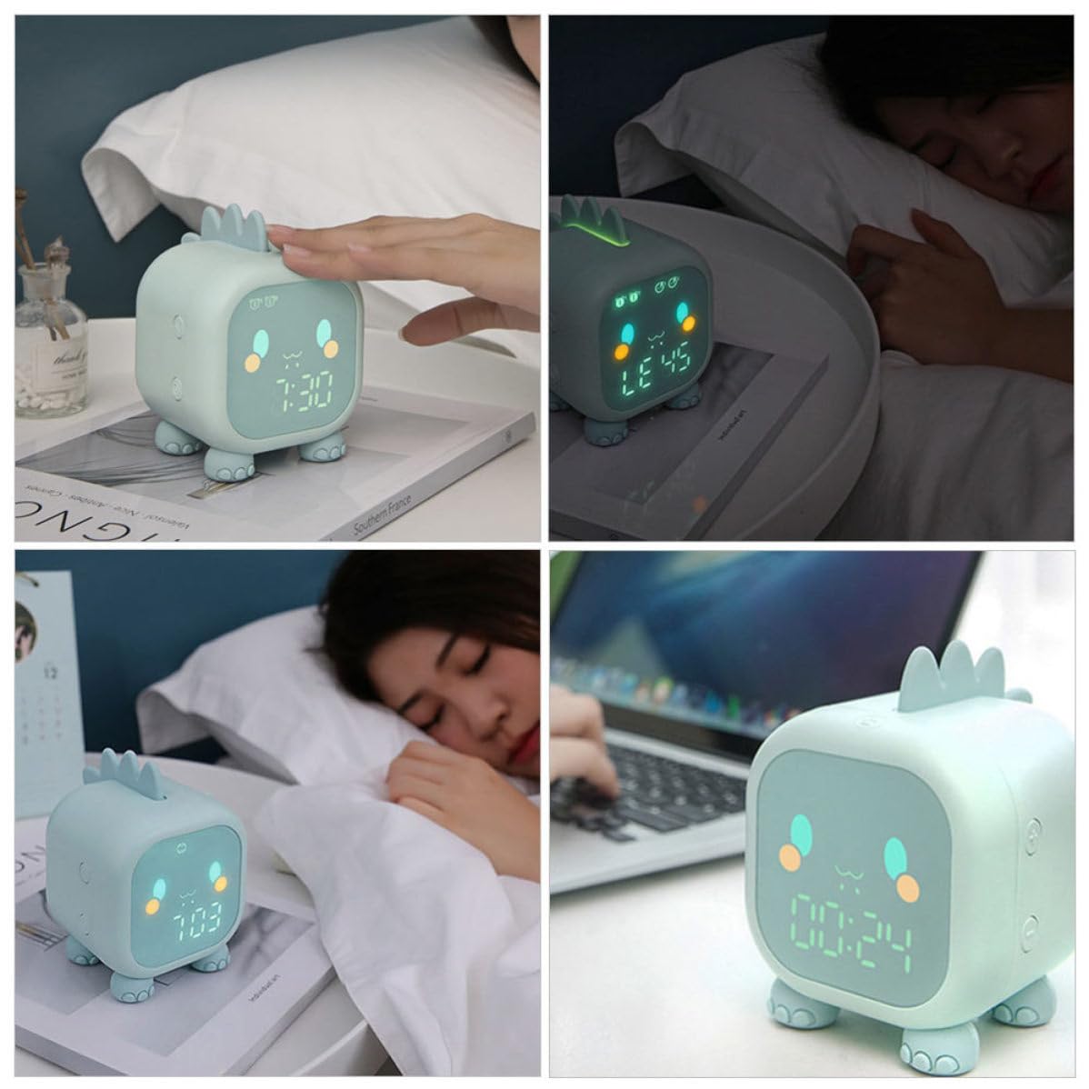 Reloj Despertador Infantil Digital Luz LED Verde y Temporizador de Siesta para Habitación Ñiño, Material Silicona y Abs, Diseño Moderno para Uso en Dormitorio