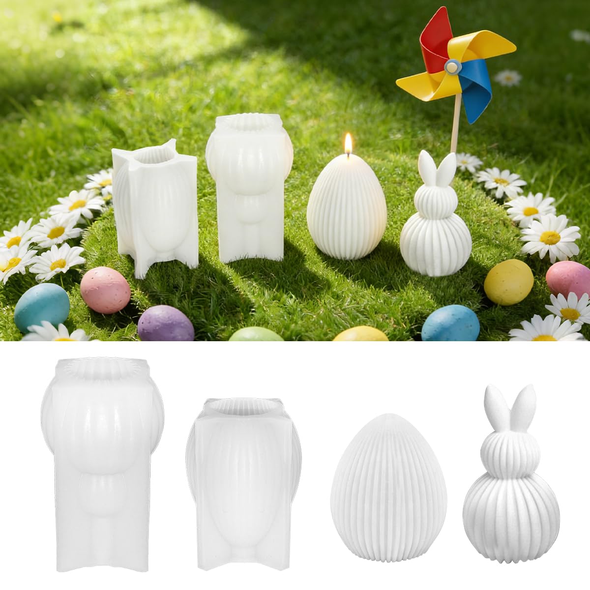 Silikonformen Gießformen Ostern,2 Stück Osterhase Osterei Silikonform,Silikonform Hase,Gießform Ostern Eier,Gießformen Silikon Hasen,Ostereier Gipsformen,for Gips Kerzen