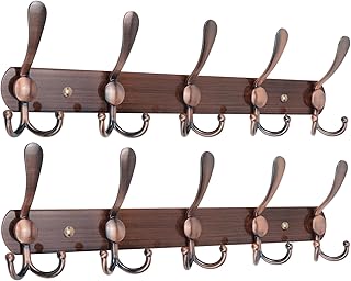 ANKII Coat Rack Wall Mount 5 Tri Hooks Extended 16.5 inch Heavy Duty Coat Hooks Wall Mounted for Coats Hats Towels Bags Ke...