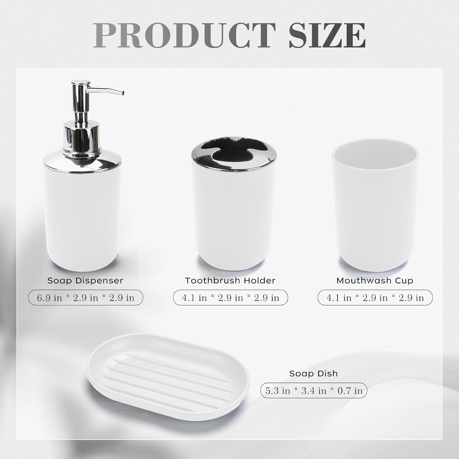 4 Pcs White Bathroom Accessories Set,Bohemian Bathroom Toothbrush Holder Set.Include Soap Dispenser, Soap Dish, Toothbrush Holder, Mouthwash Cup, Modern Bahtroom Decor Set