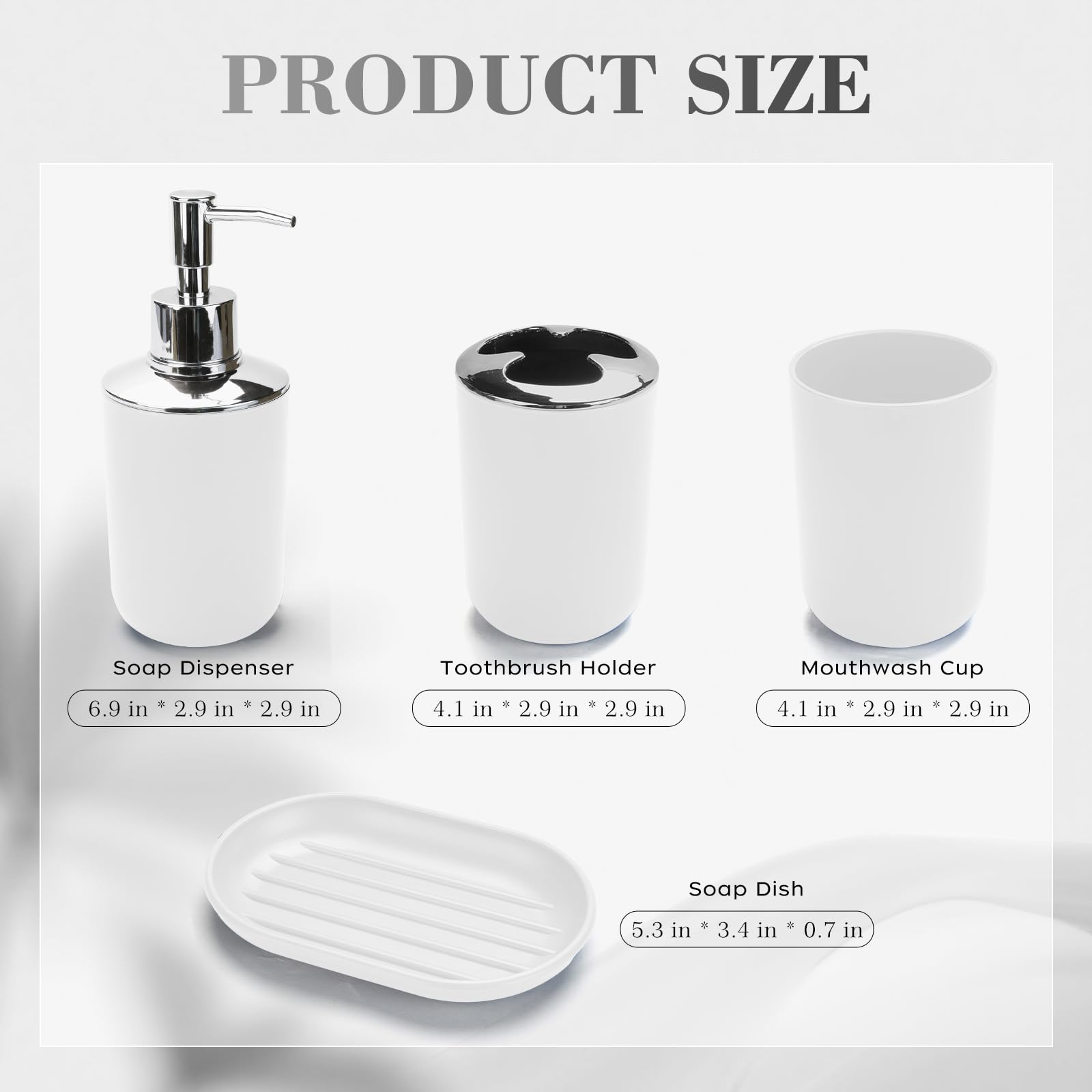 Juego de 4 accesorios de baño blancos, juego de soporte para cepillo de dientes de baño bohemio. Incluye dispensador de jabón, jabonera, soporte para cepillo de dientes, taza de enjuague bucal, juego