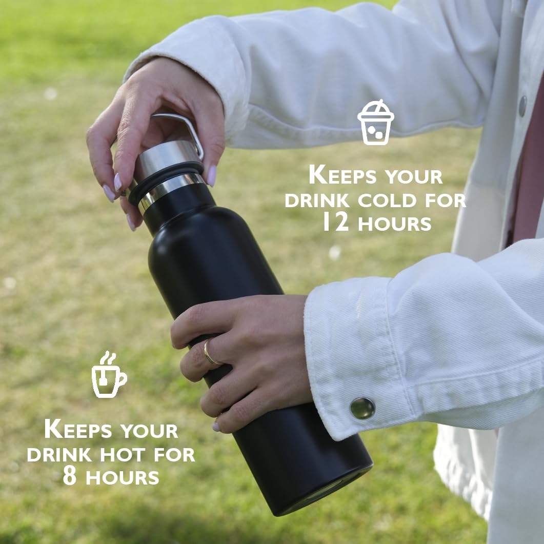 Thermos isotermico 600 ml in acciaio inox di alta qualità | Zelected Daily | Mantiene caldo 8 ore, freddo 12 ore | Tappo a vite impermeabile e antiperdita| Facile da trasportare| Nero