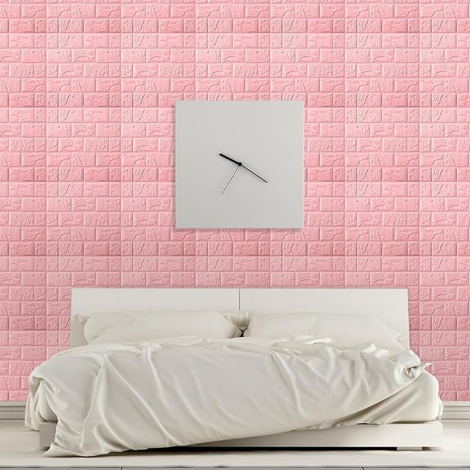 Image of POZET 3D Brick Wallpaper PE Foam self Adhesive Brick Design Wall Stickers /DIY Wallpaper for Home Hotel Living Room Bedroom Cafe Deco (70 x 77 cm) (Pink) Pack of 4