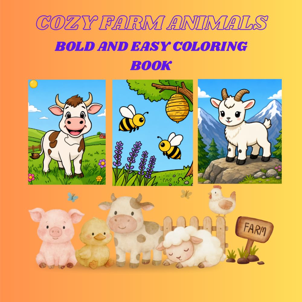 Cozy Farm Animals: Bold-Easy Coloring Book for Adults and Teens