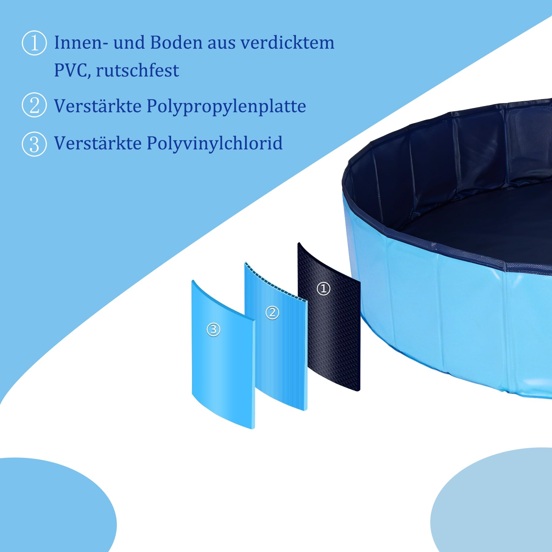 Faltbare Hundepool, nutzbar als Hundeplanschbecken Hundebadewanne Swimmingpool oder Bällebad für Klein Große Hunde, 160x30cm