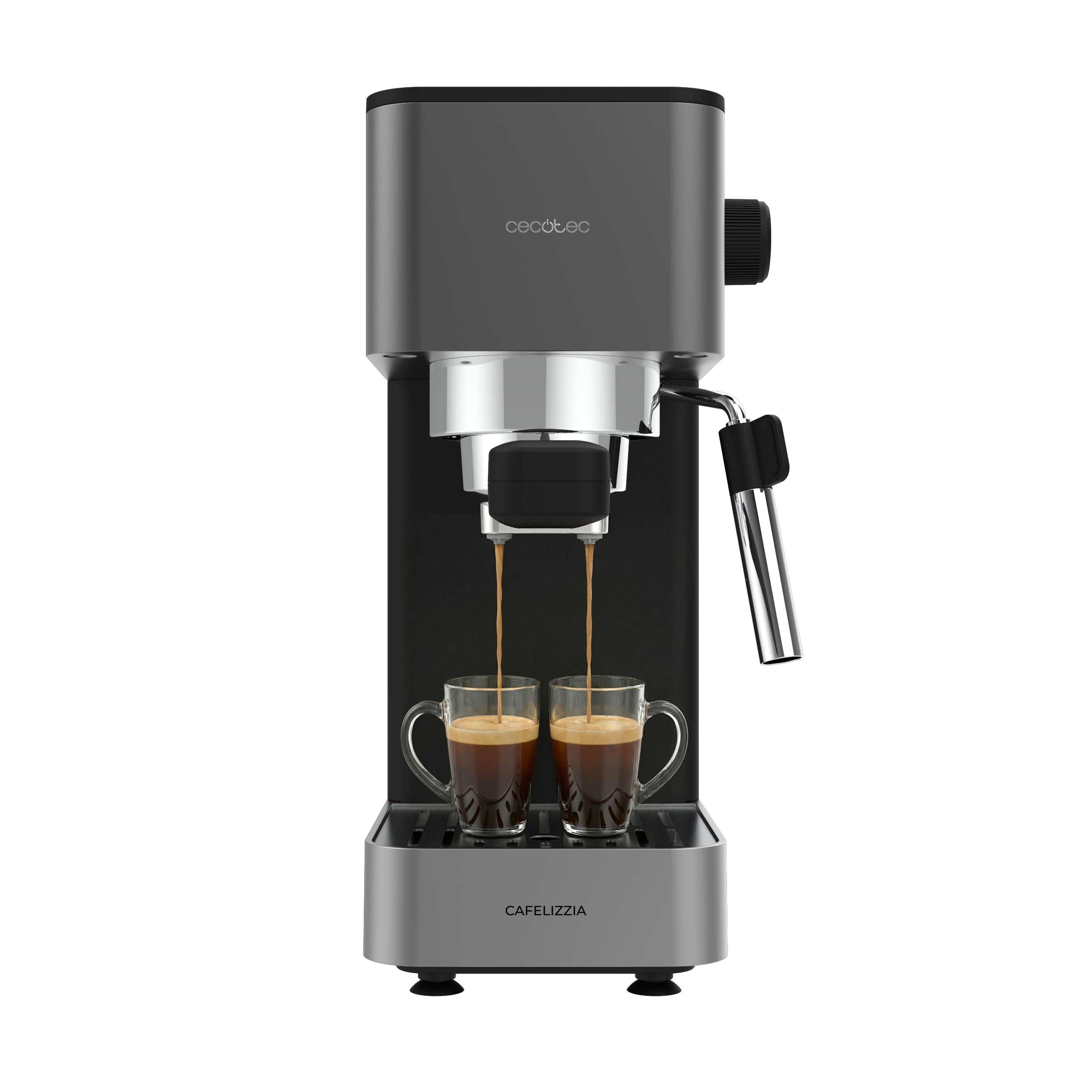 Cecotec Cafetera Express Manual Cafelizzia 690 Grey. 1230-1465W, Bomba 20 Bares, 1 o 2 Tazas, Vaporizador, Tanque 1,5L, Thermoblock, Panel Táctil, Espresso de Barista en Casa