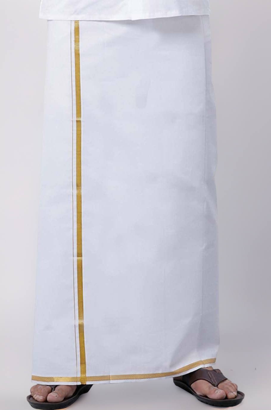 RAMRAJ COTTON Men Layer White Dhoti With Gold Jari Border For Men|Ideal For Every Occasion