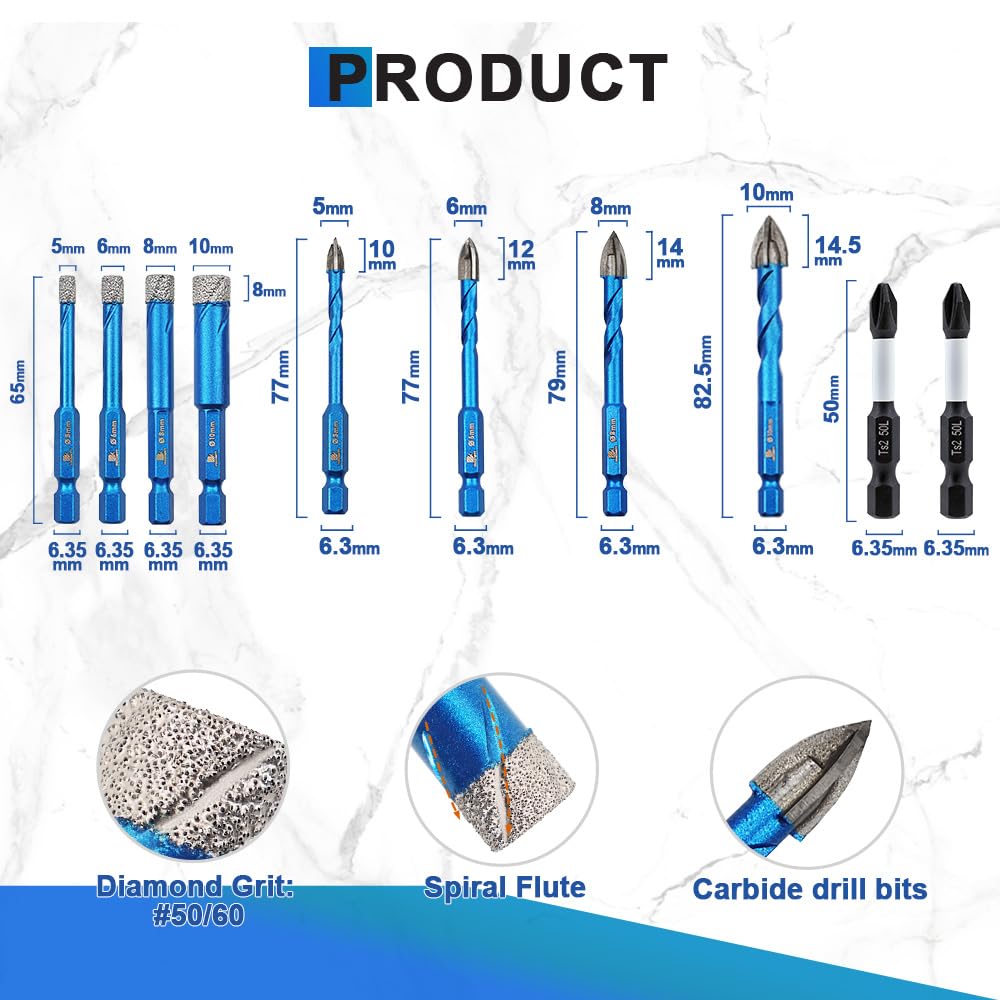 BRSCHNITT Diamond Drill Bit,with Phillips PH2 Magnetic Anti Slip Screwdriver Bit - Image 2