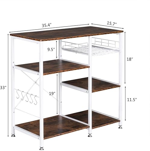 Miniatura 10 de Estante industrial para hornear de cocina con 10 ganchos y cesta de tirar, estante de almacenamiento para microondas, organizador de estación de