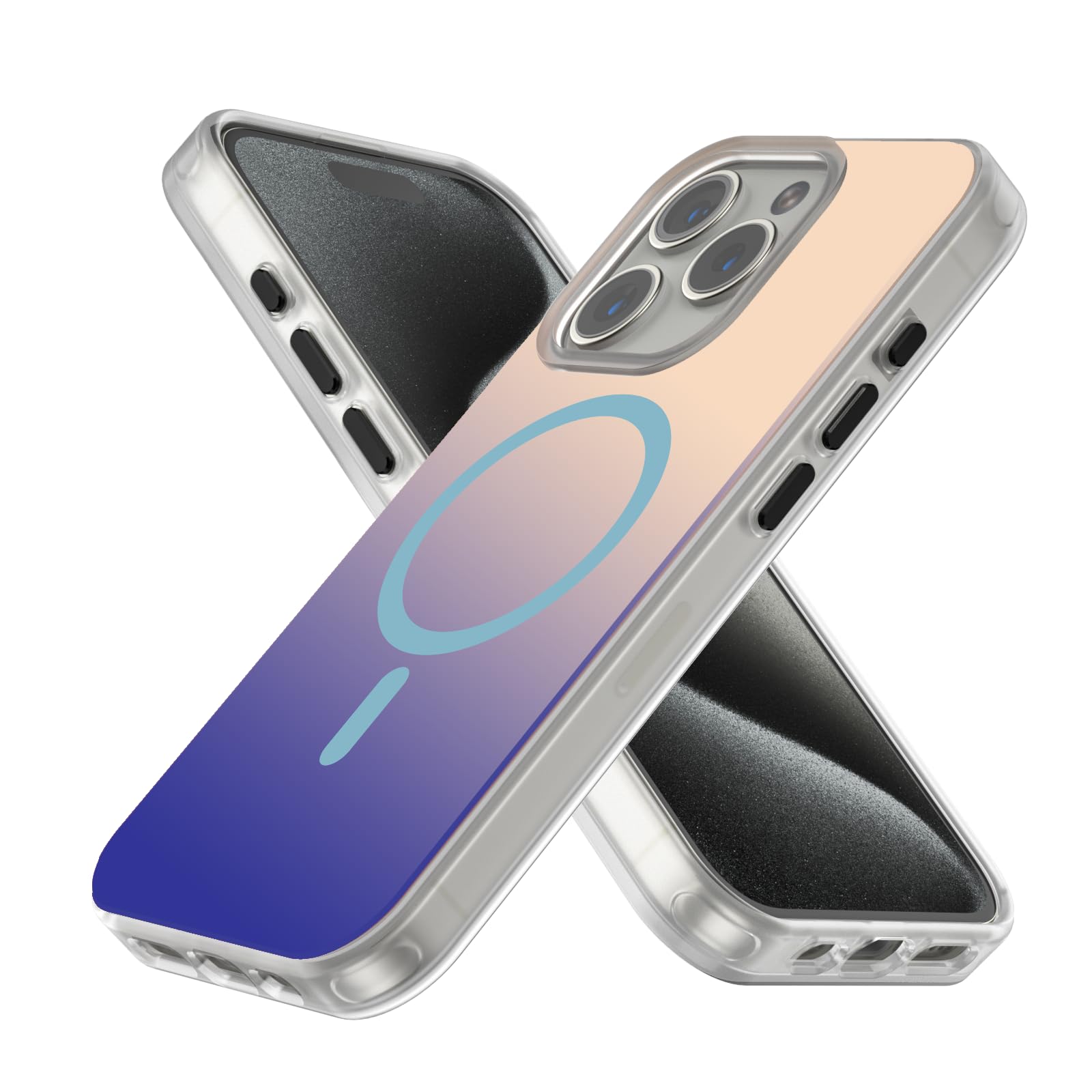AUROX Magnet-Hülle Für IPhone 15 Pro Max – MagSafe Kompatibel, Stoßfest, Farbverlauf Blau