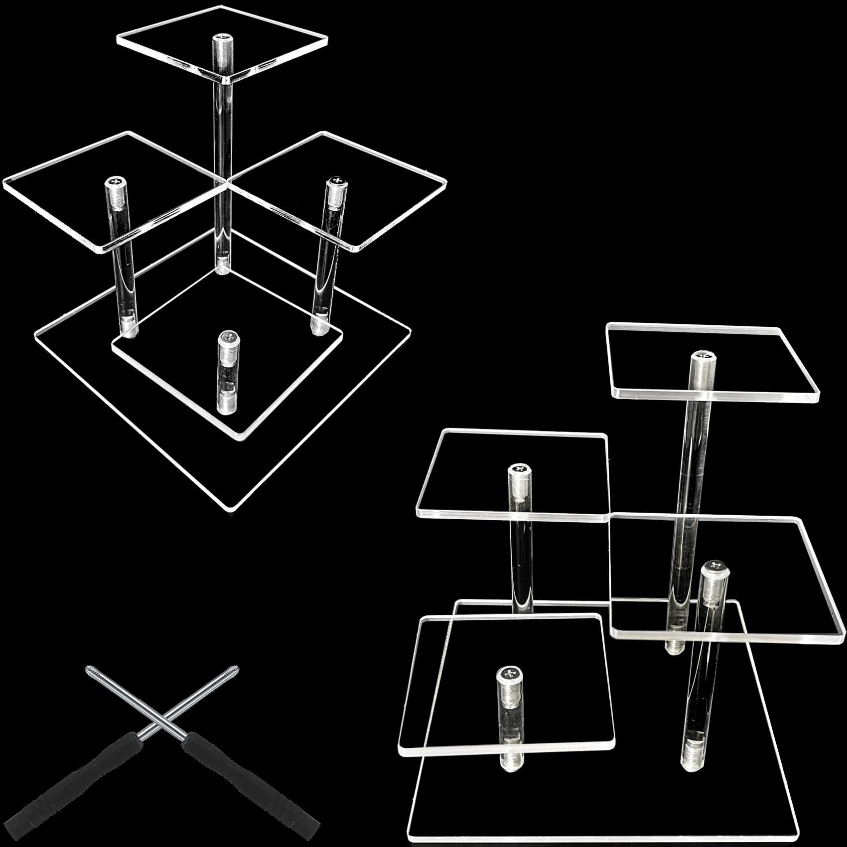 2 Stück Riser Display Regal Ständer Halter für Figuren Kosmetik Parfümständer Tischplatte klar Präsentationsständer Tiered Organizer für Schmuck, Cupcake, Dessert, Sammlerstücke, Kunsthandwerk