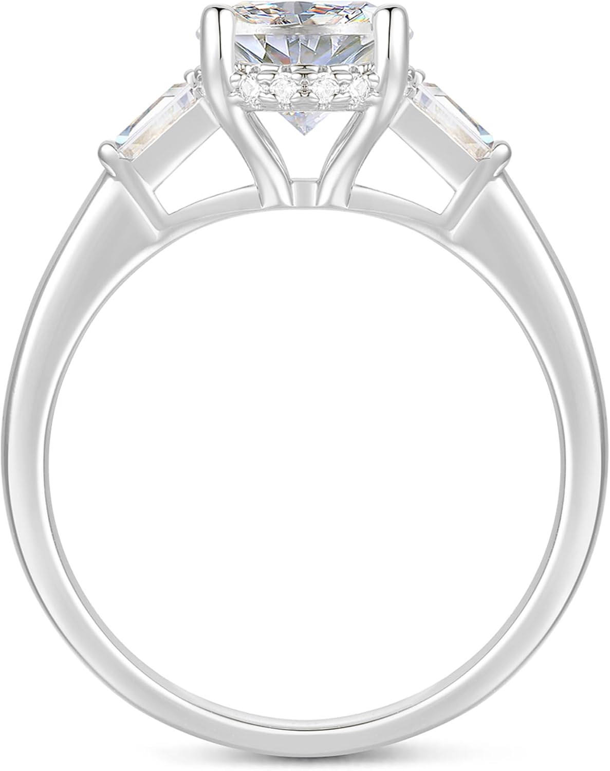 14K White Gold Oval Cut Engagement Ring 3 Stone 2CT Oval Cut Moissanite Rings 2 Carat Hidden Halo Moissanite Engagement Ring for Women