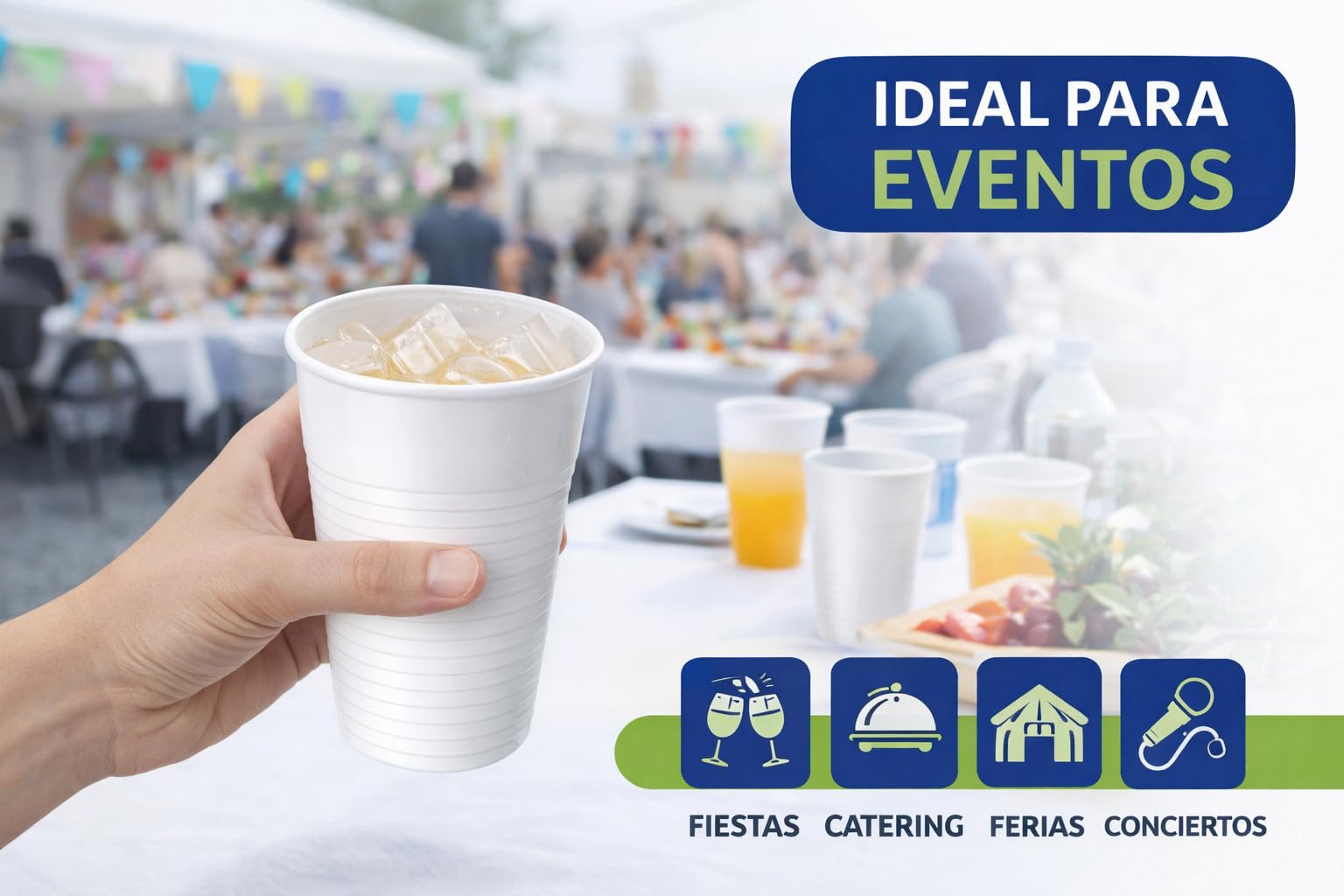 Vaso Reutilizable de Polipropileno 200/220 ml Blanco – Apto Lavavajillas 50 °C – Resiste 25 Lavados – Vaso Plástico Reutilizable para Hostelería, Eventos y Oficina (3000)