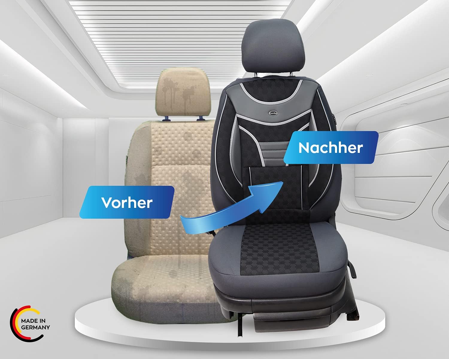 BREMER SITZBEZÜGE Custom Car Seat Covers Compatible with Mercedes Sprinter W907/910 Driver & Passenger Set from 2018 / Car Seat Covers Protective Cover Set Car Seat Covers Pack of 2 in Grey