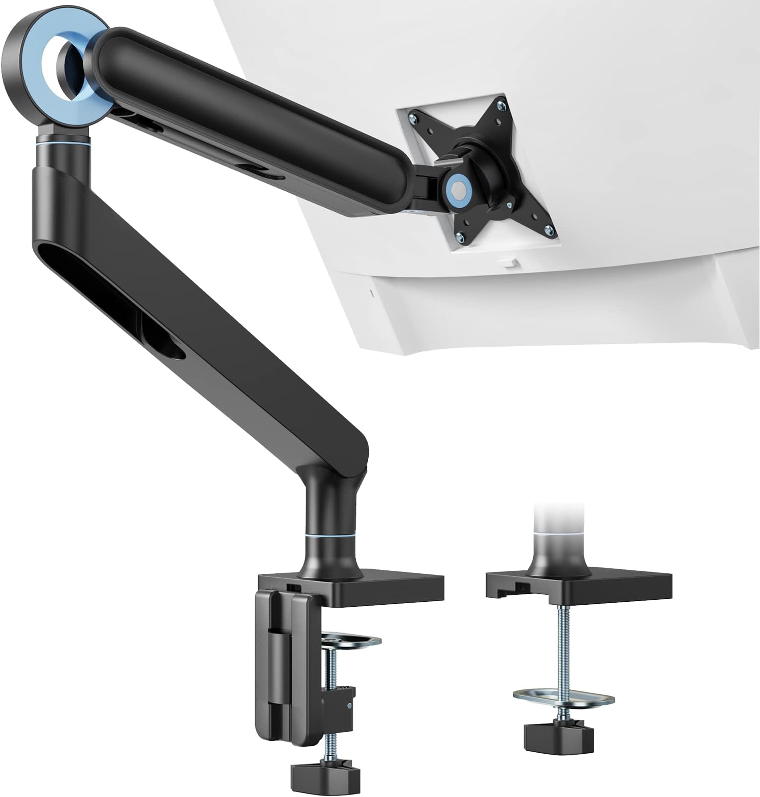 PUTORSEN Single Monitor Arm Mount for 17" to 35" Monitor, Ultrawide Vesa Mount Bracket Height Adjustable with Clamp/Grommet Base, Support 2.2lbs to 23.1lbs, VESA 75 and 100mm
