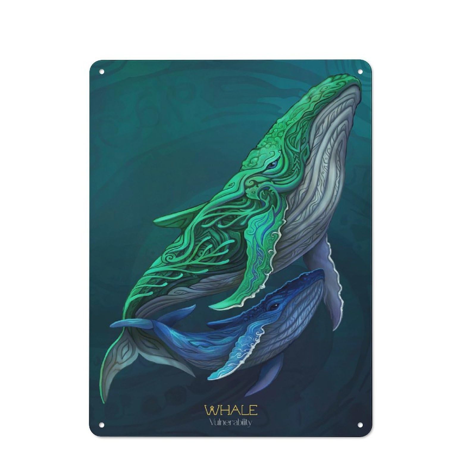 Two Whales in Teal And Blue Rustic Tin Sign 40x30cm, Shed Style Utility Space Decor for Patio Bar, Workshop, Shed Or Kitchen