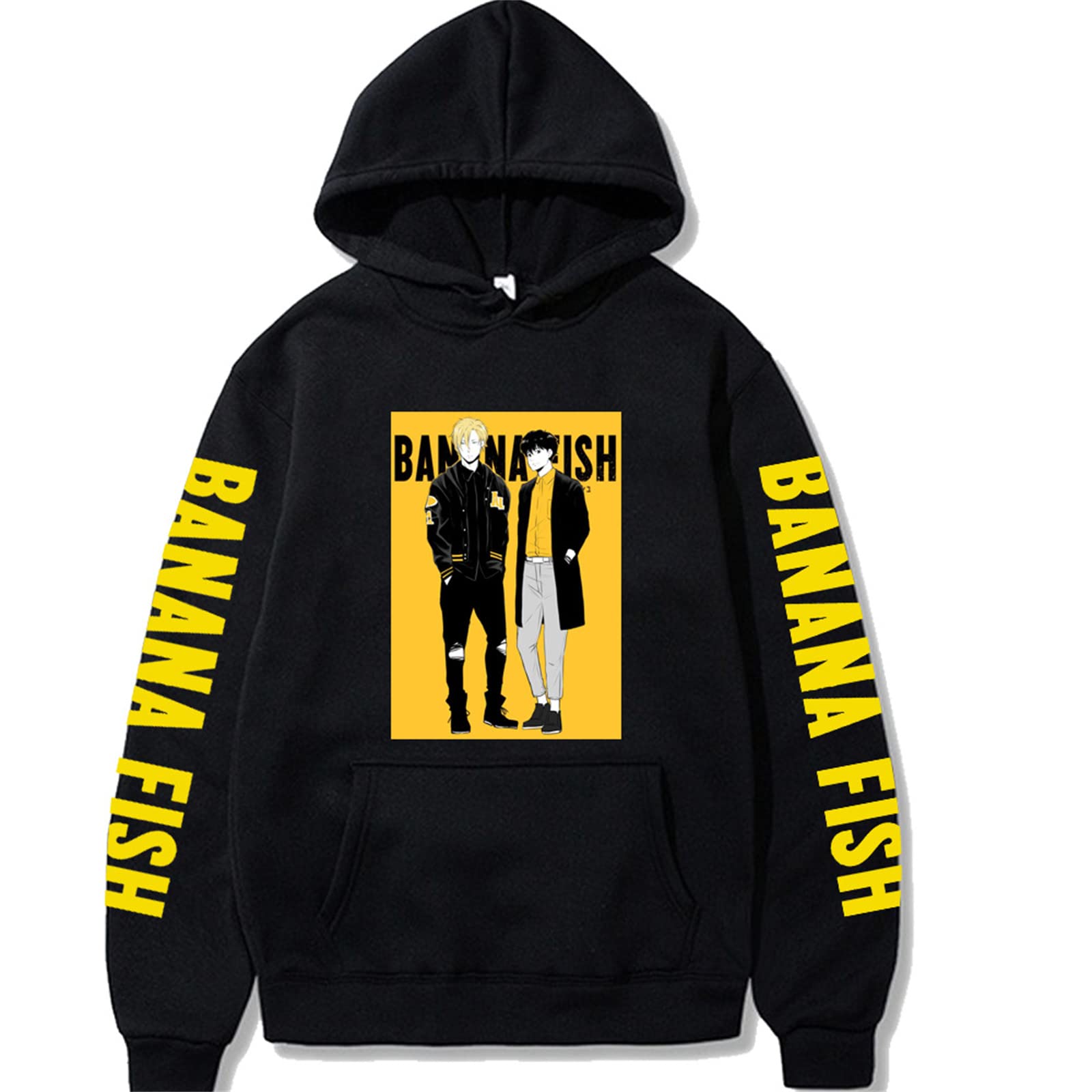 Banana Fish Long Sleeve Hoodies Banana Fish Ash Lynx Harajuku Hooded Sweatshirts for Men Women Black