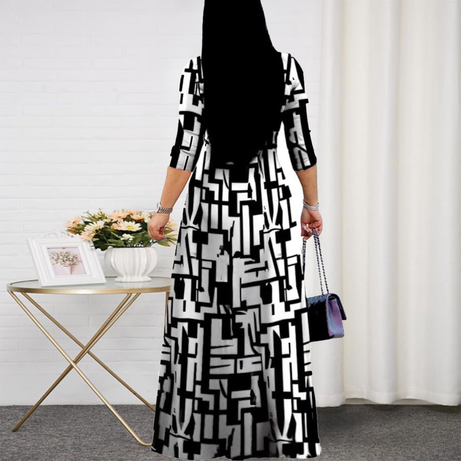 Image of CaniBtr Maxi Dresses for Women Plus Size 3 /4 Sleeve Long Dress with Belt