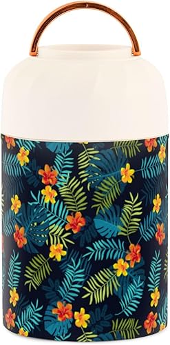 Miniatura 2 de Tarro de comida con hojas de hibisco con cuchara de acero inoxidable aislado al vacío, contenedor de alimentos de 17 oz termo para comida caliente