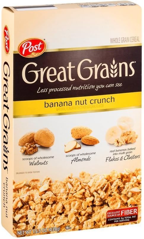 Post Great Grains Banana Nut Crunch Whole Grain Cereal 15.5 oz (Pack of 12)