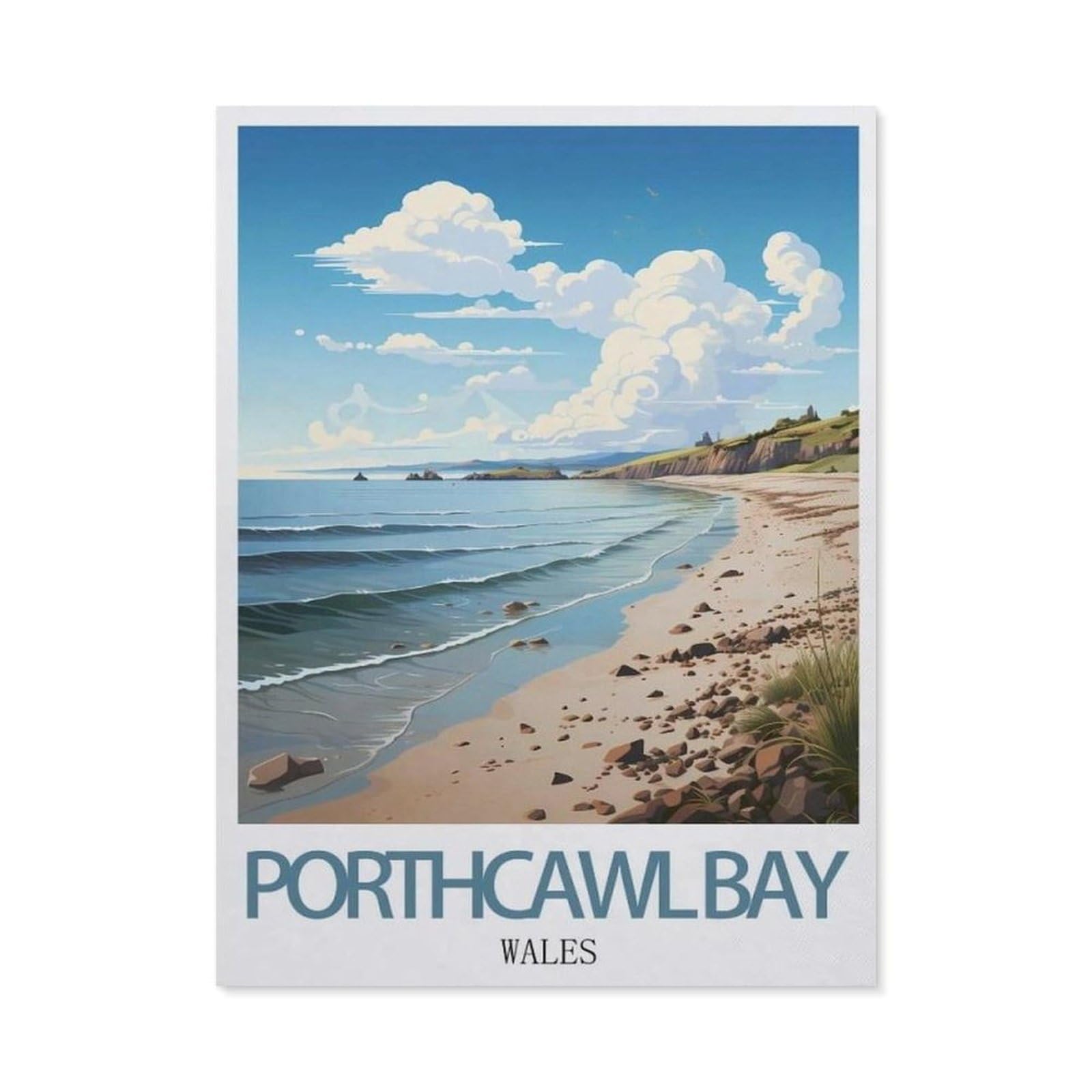 BEAYODKP 5D Diamond Painting，Porthcawl Bay Wales Vintage Travel Posters，Diamond Embroidery Cross Stitch（30 x 40 cm/11.81 x 15.74 inches）-BW71