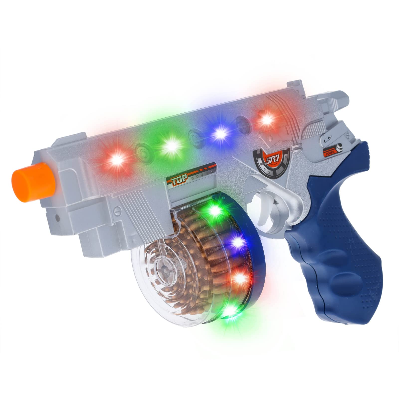 Kidplokio Space Blaster Galaxy Toy Gun with Sounds and Spinning Lights, Boys, Silver, Ages 3+